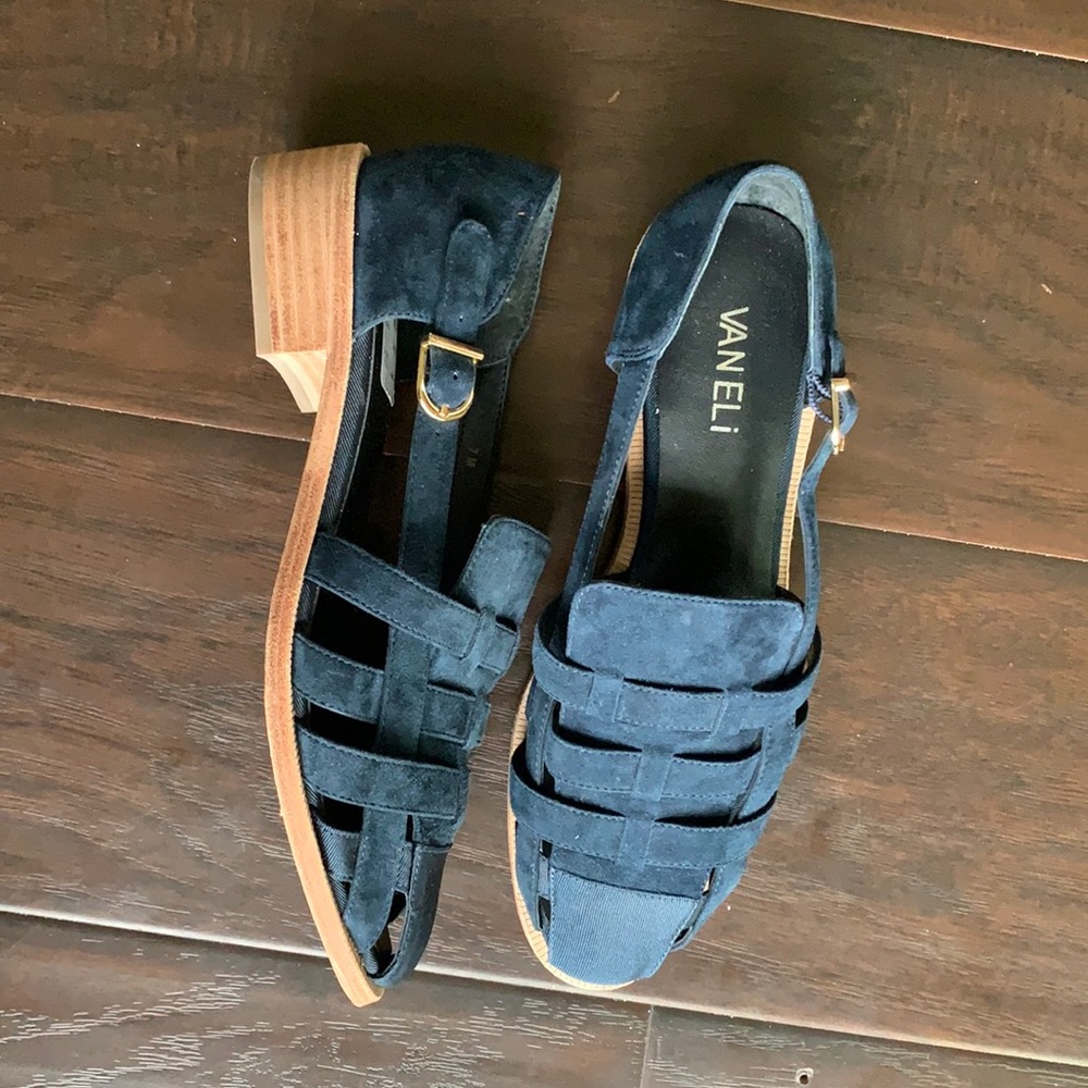 van eli suede weave loafers with gold buckle